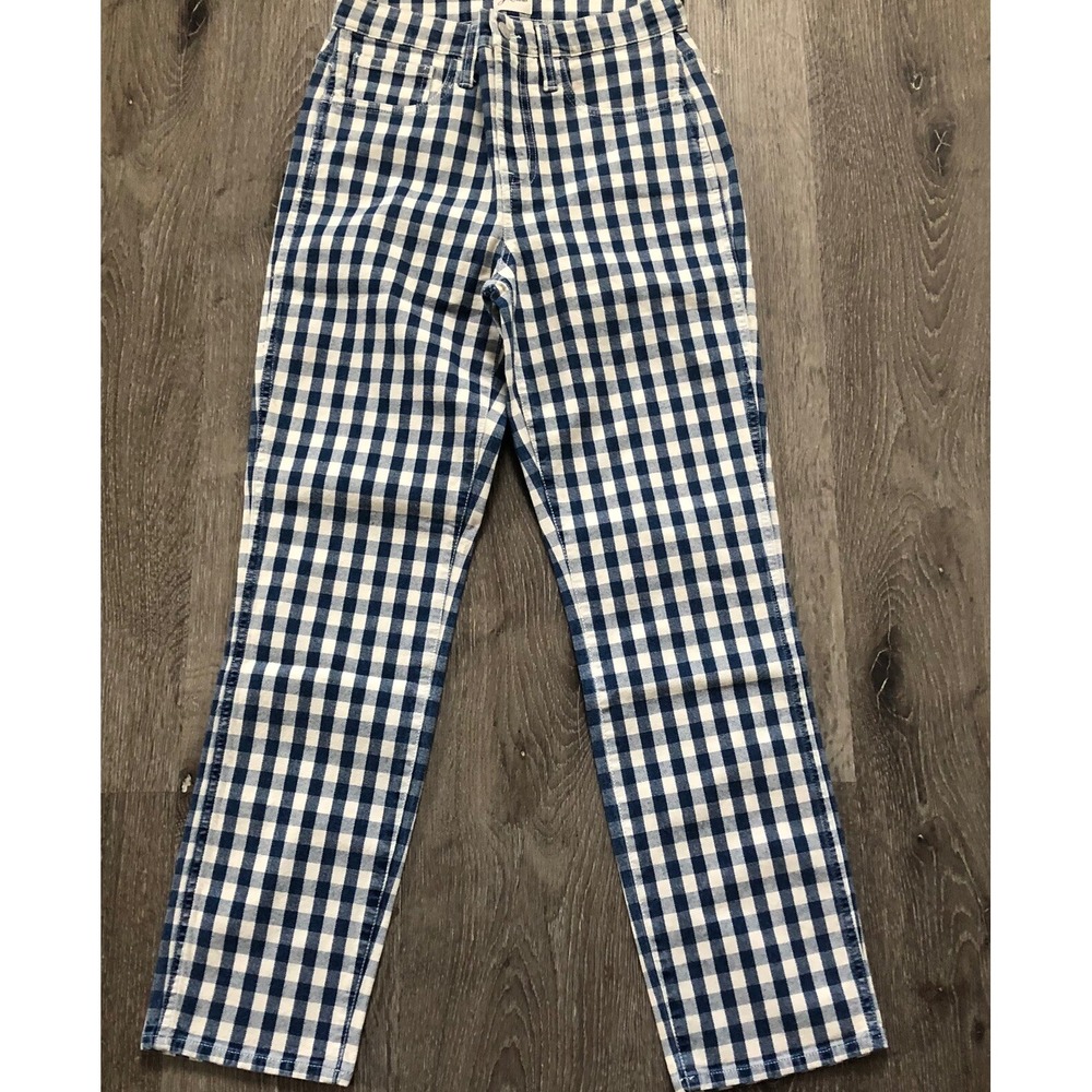 J Crew Jeans Womens 26 High Rise Vintage Straight Gingham Blue‎ White Check NEW